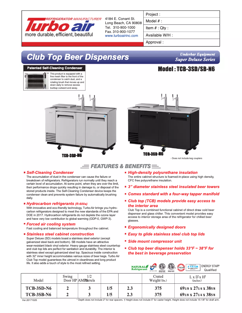 Page n°1 - Fiche technique Turbo air TCB-3SB
