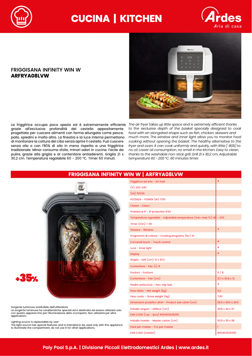 Page 1 de la notice Fiche technique Ardes ARFRYA08LVW