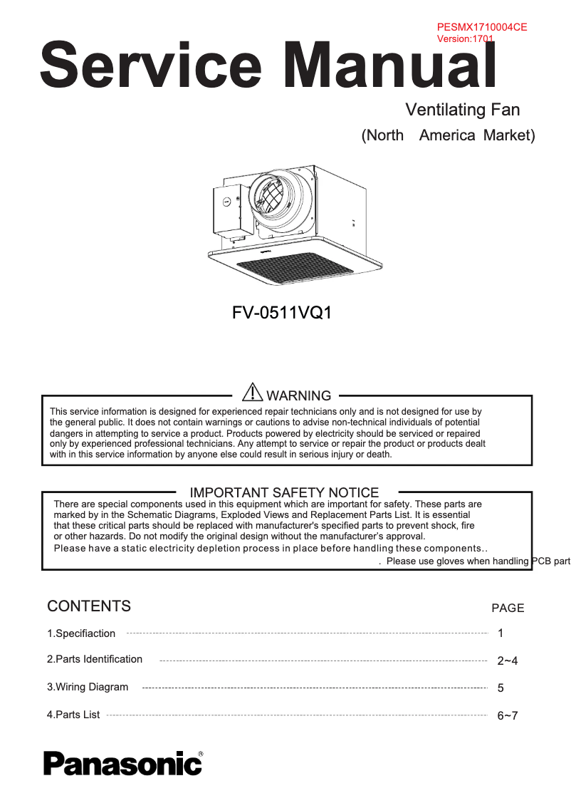 Page n°1 - Manuel utilisateur Panasonic FV-0511VQ1
