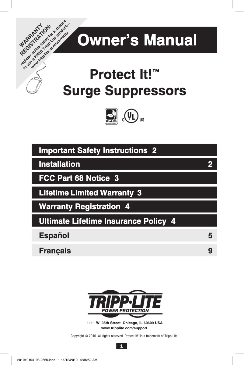 Page n°1 - Manuel utilisateur Tripp Lite Protect It! TLP1208TELTV