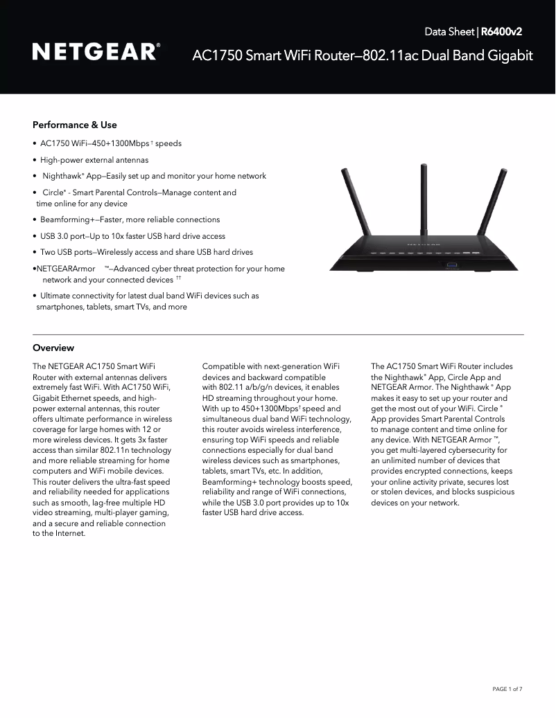 Page 1 de la notice Fiche technique Netgear R6400v2