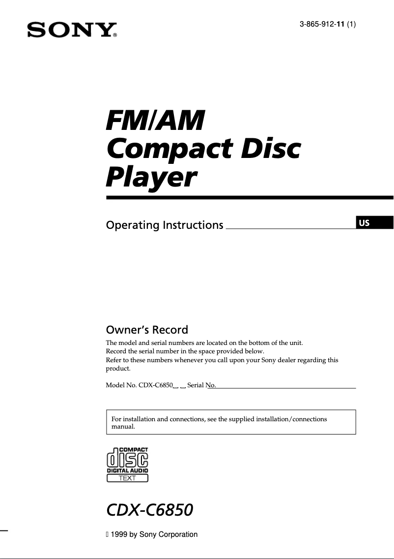 Page n°1 - Manuel utilisateur Sony CDX-C6850