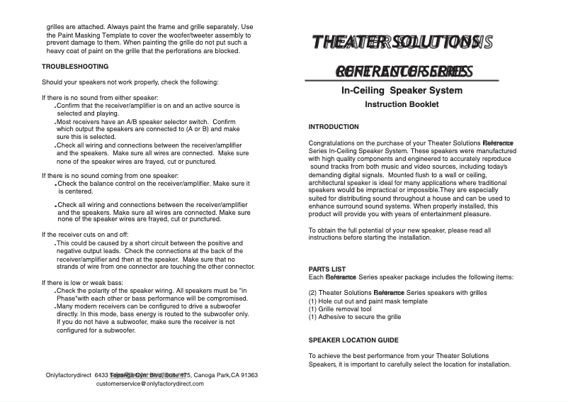 Page 1 de la notice Manuel utilisateur Theater Solutions CS8C