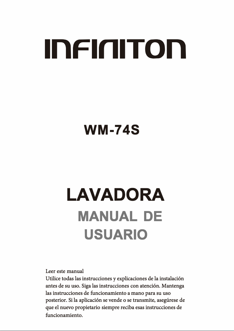 Page n°1 - Manuel utilisateur Infiniton WM-74S