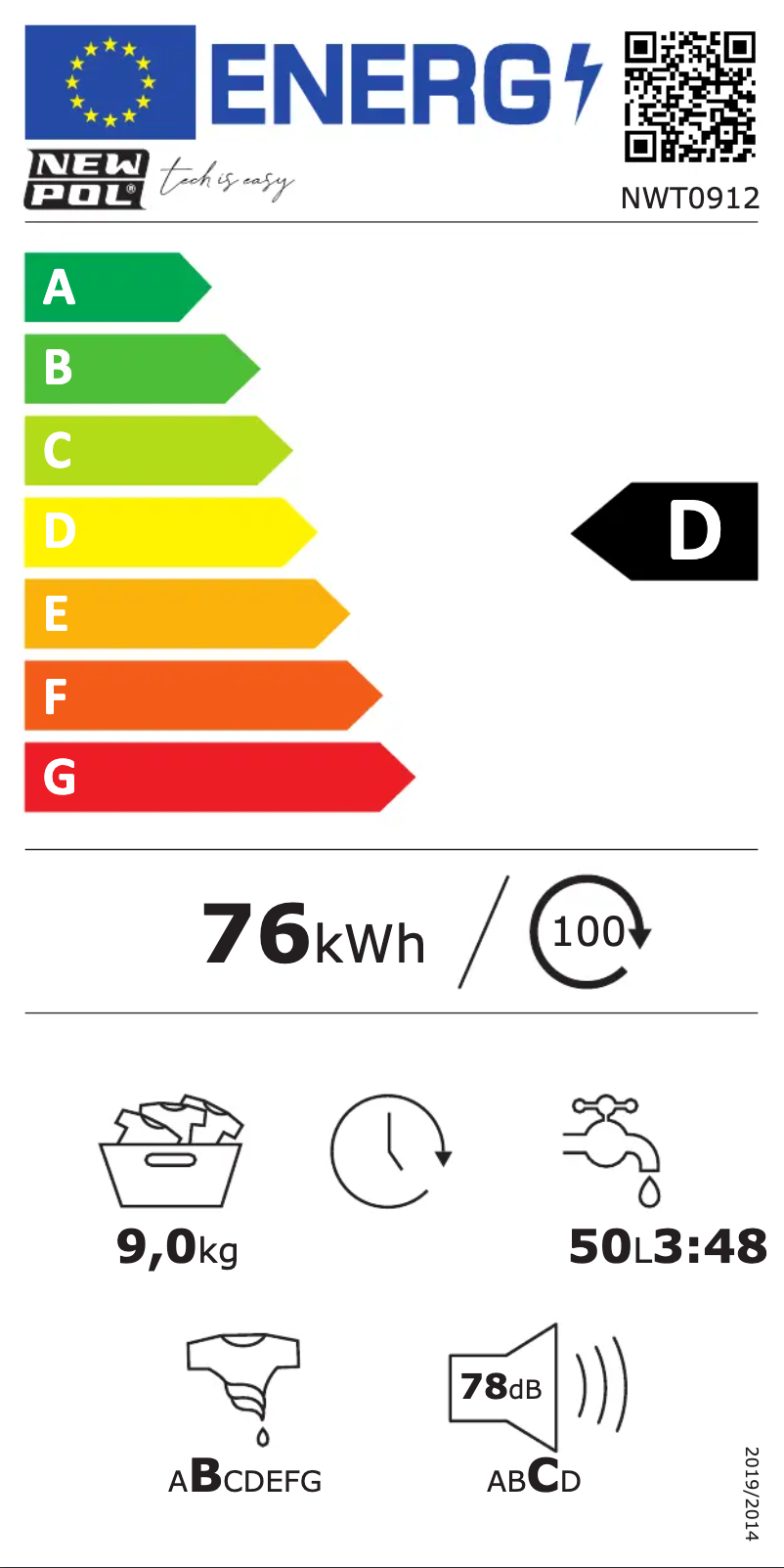 Page 1 de la notice Label énergétique New Pol NWT0912