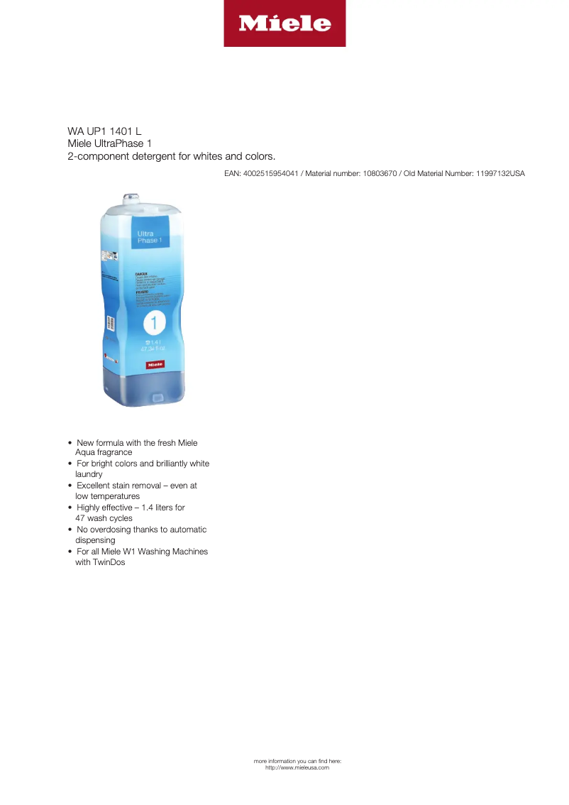 Page 1 de la notice Fiche technique Miele UltraPhase 1