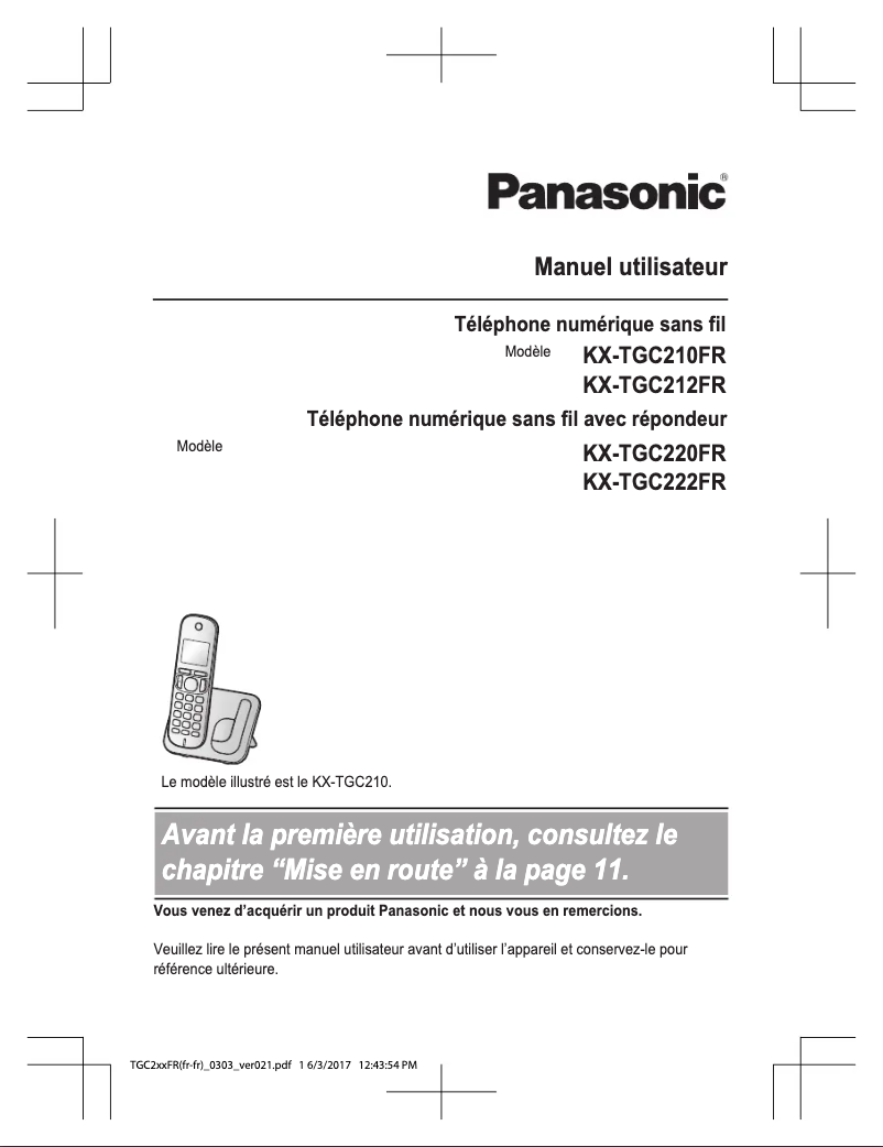 Page 1 de la notice Manuel utilisateur Panasonic KX-TGC220