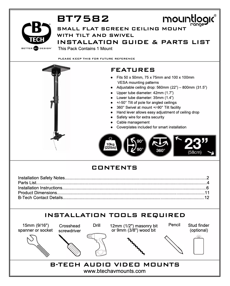 Page n°1 - Manuel utilisateur B-Tech BT7582