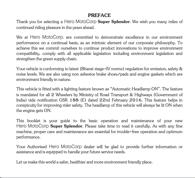 Image de la première page du manuel de l'appareil Super Splendor (2017)