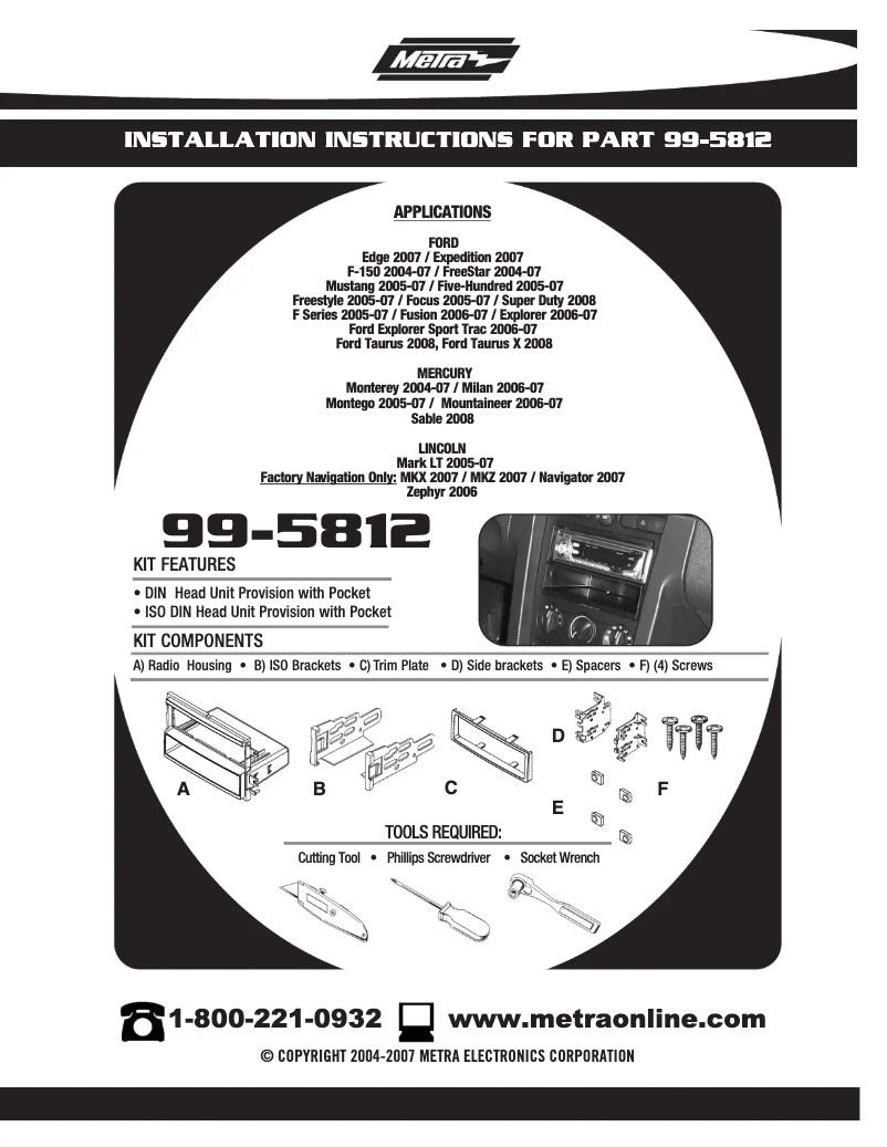 Page n°1 - Guide d'installation Metra 99-5812