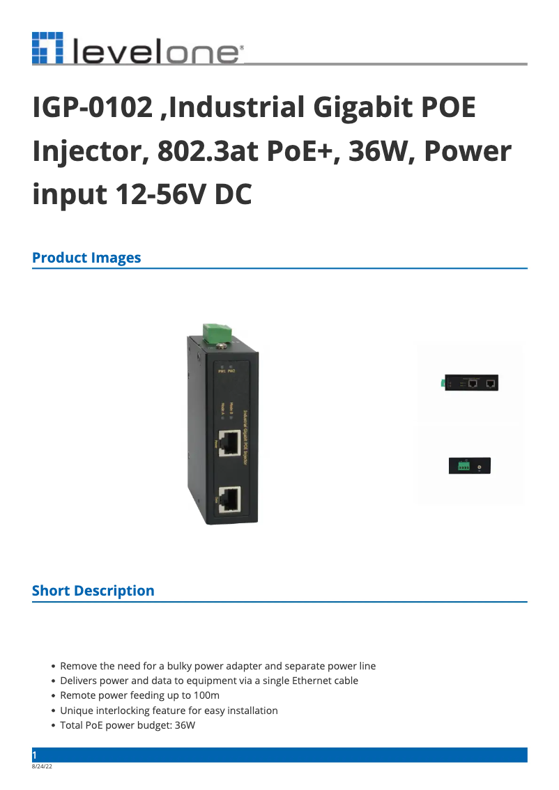 Page n°1 - Fiche technique LevelOne IGP-0102