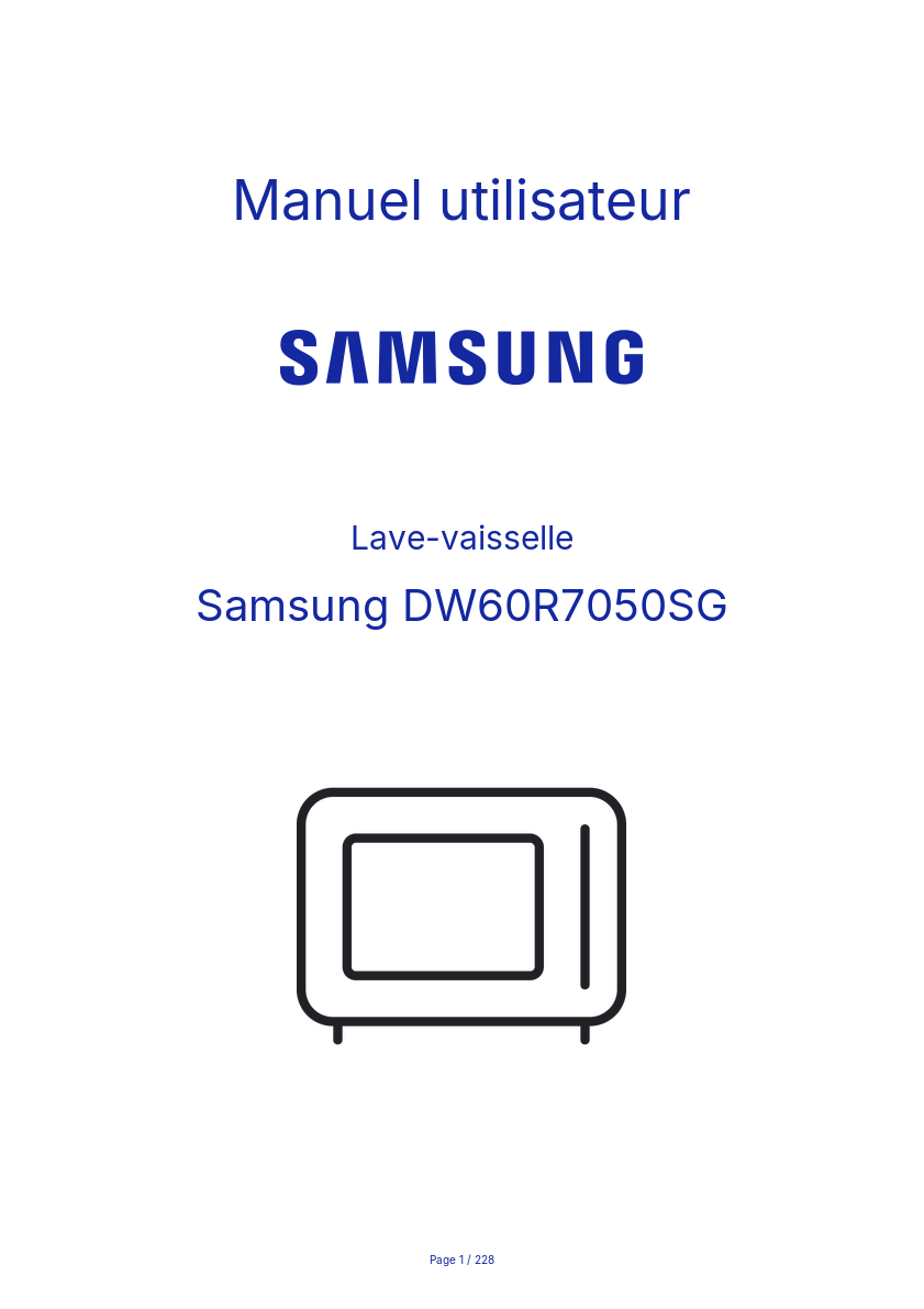 Page n°1 - Manuel utilisateur Samsung DW60R7050SG