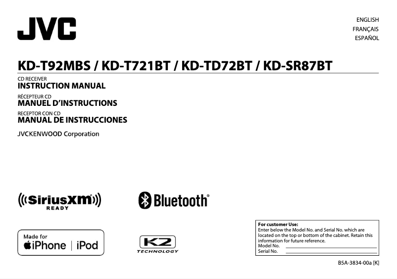 Page n°1 - Manuel utilisateur JVC KD-TD72BT