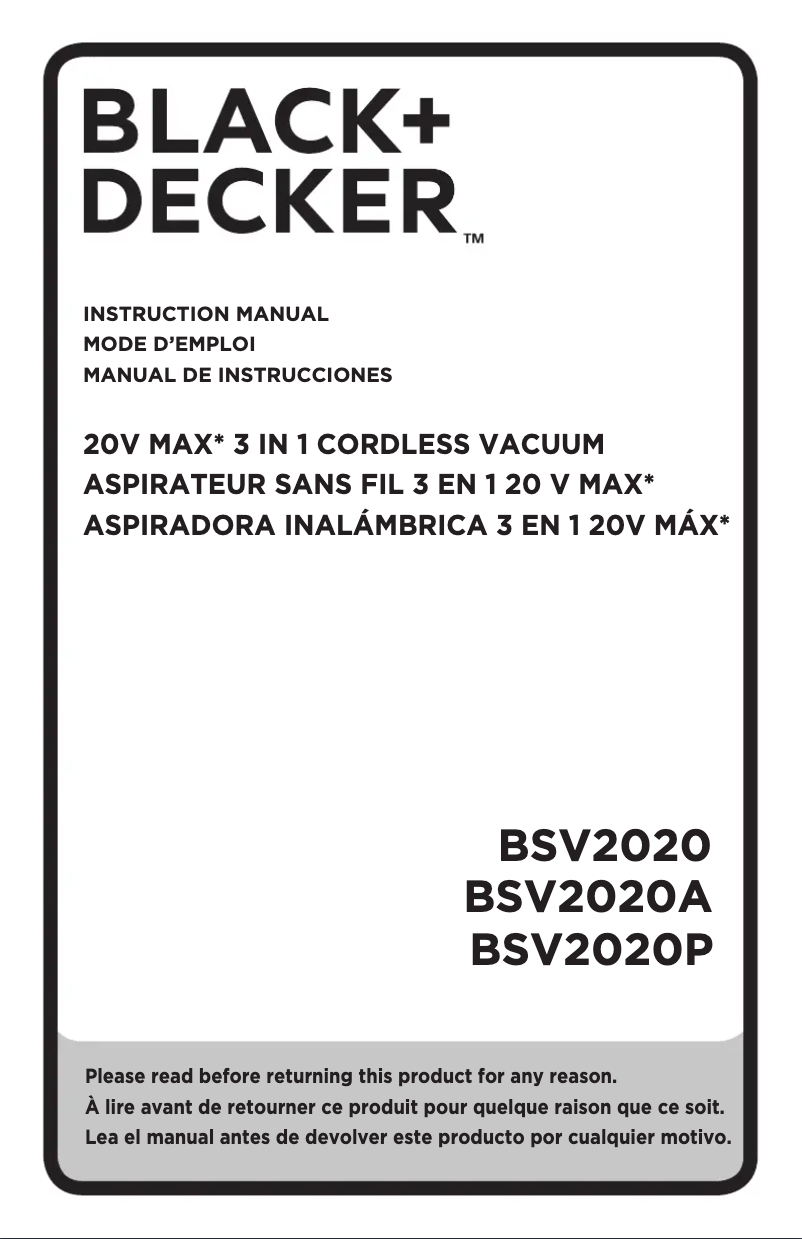Page 1 de la notice Manuel utilisateur Black & Decker BSV2020G