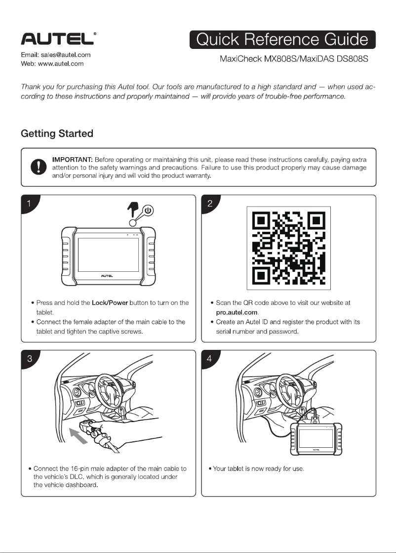 Page 1 de la notice Guide de démarrage rapide Autel MaxiDAS DS808S