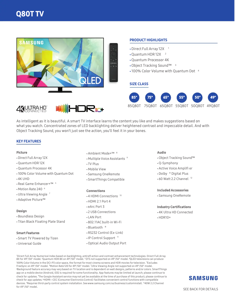 Page n°1 - Fiche technique Samsung QN50Q80TAFXZA