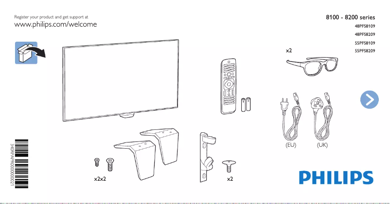 Page n°1 - Guide de démarrage rapide Philips 55PFS8109