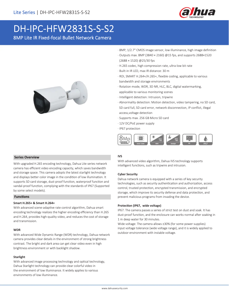 Page 1 de la notice Fiche technique Dahua Technology IPC-HFW2831S-S-S2