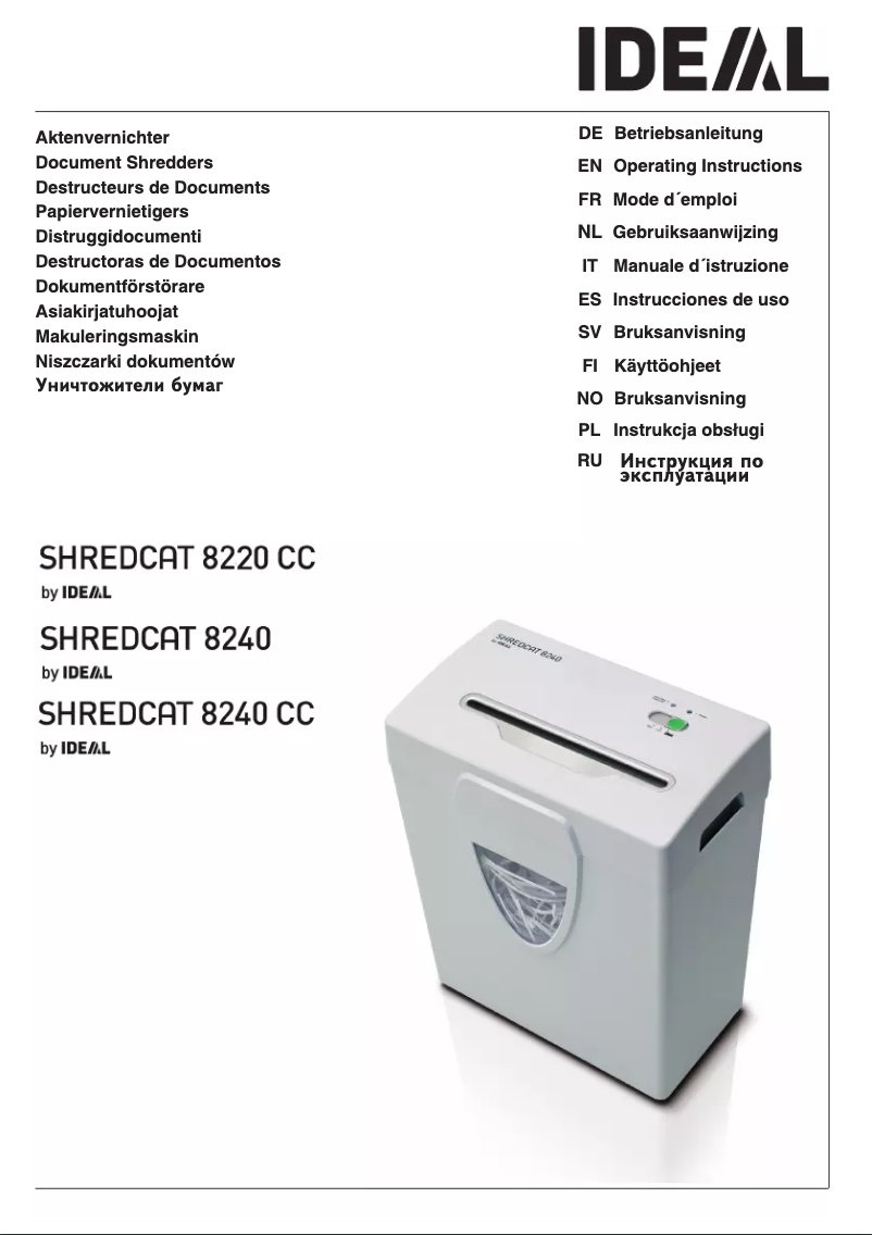 Page n°1 - Manuel utilisateur Ideal Shredcat 8220 CC