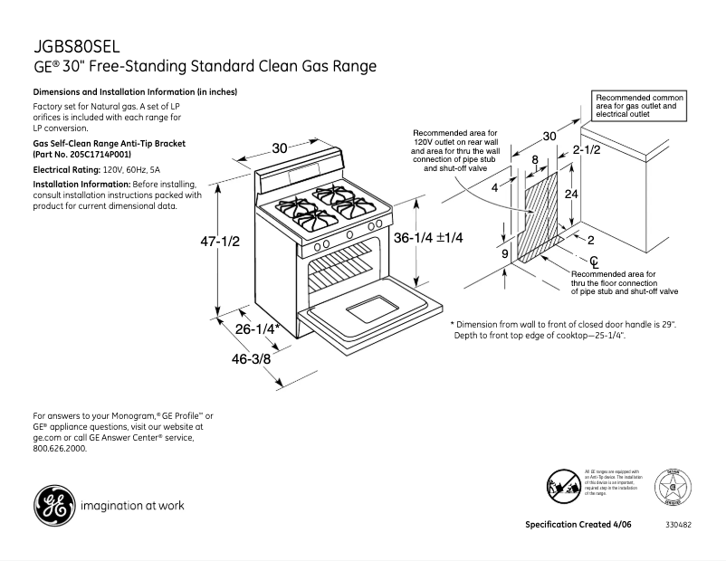 Page n°1 - Fiche technique GE JGBS80SELSS
