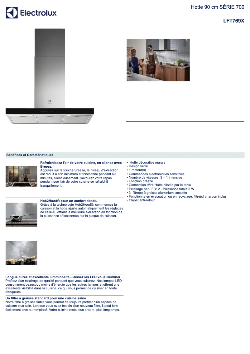 Page 1 de la notice Fiche technique Electrolux LFT769X