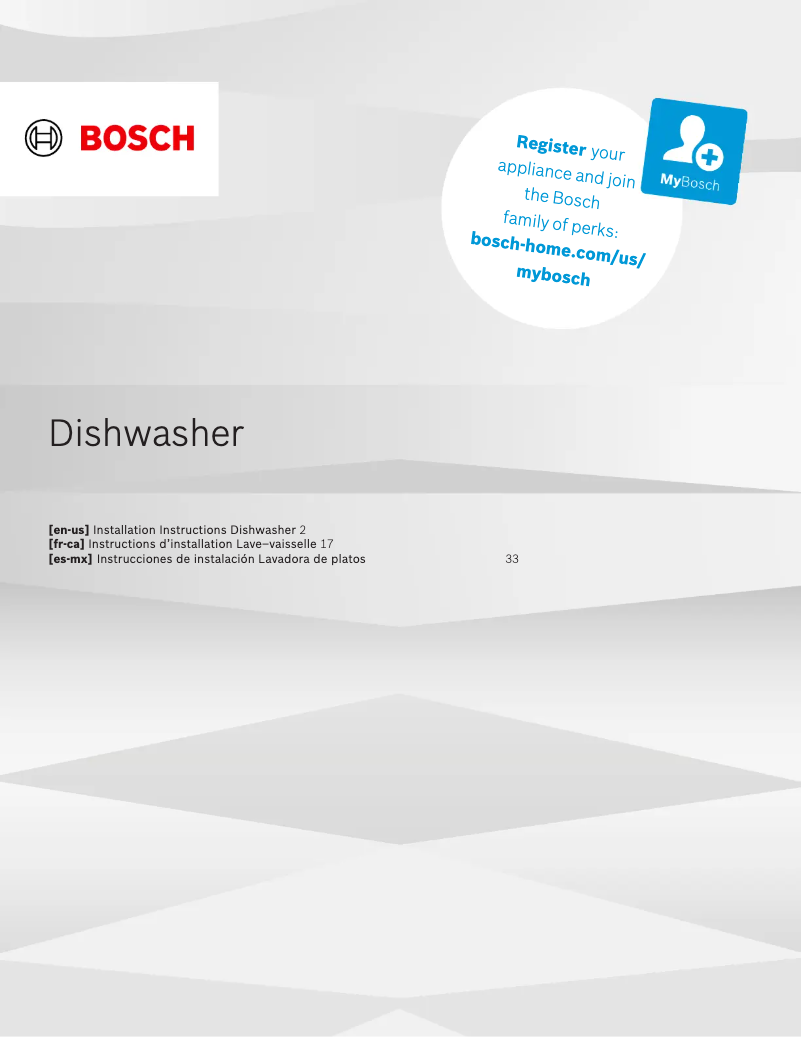 Page 1 de la notice Guide d'installation Bosch SHP55CM5N