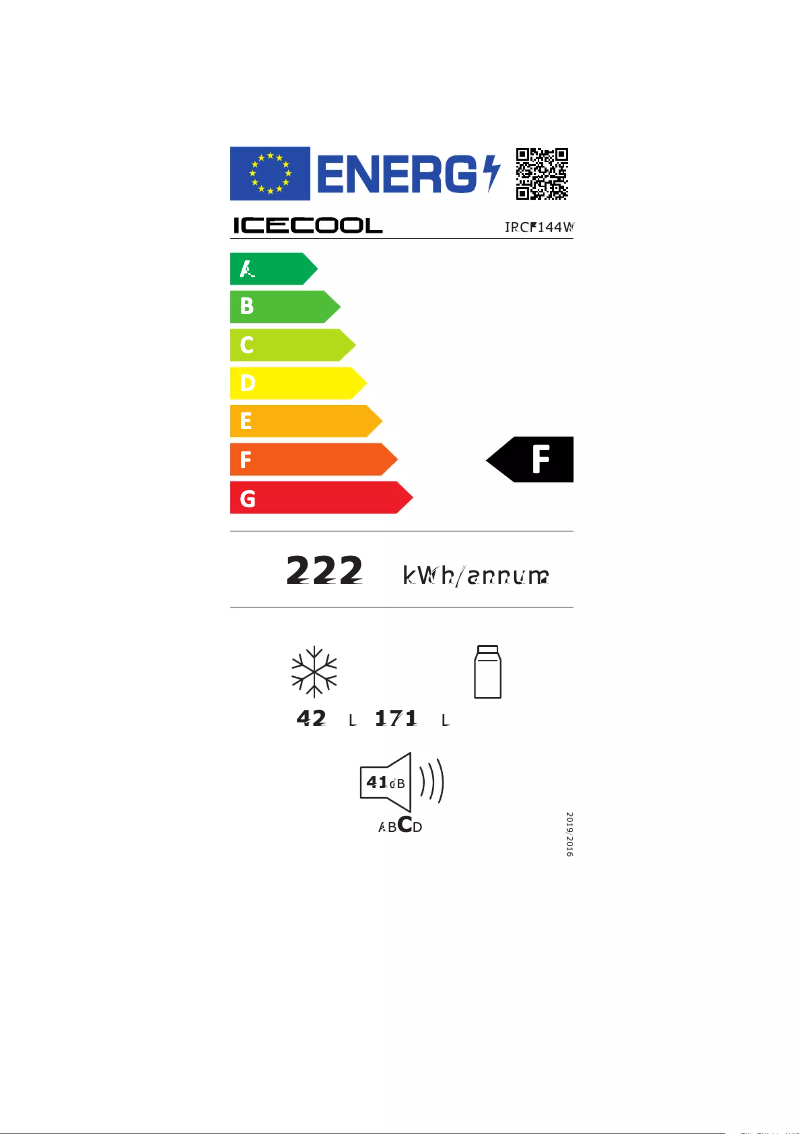 Page 1 de la notice Label énergétique Icecool ICRF144W