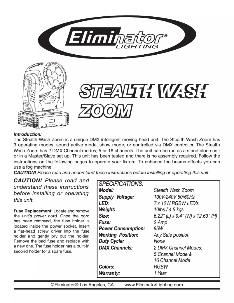 Page n°1 - Manuel utilisateur Eliminator Lighting Stealth Wash Zoom