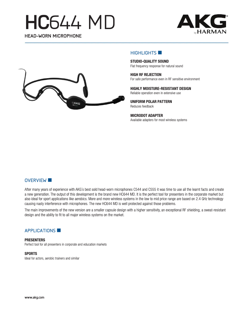 Page 1 de la notice Fiche technique AKG HC644