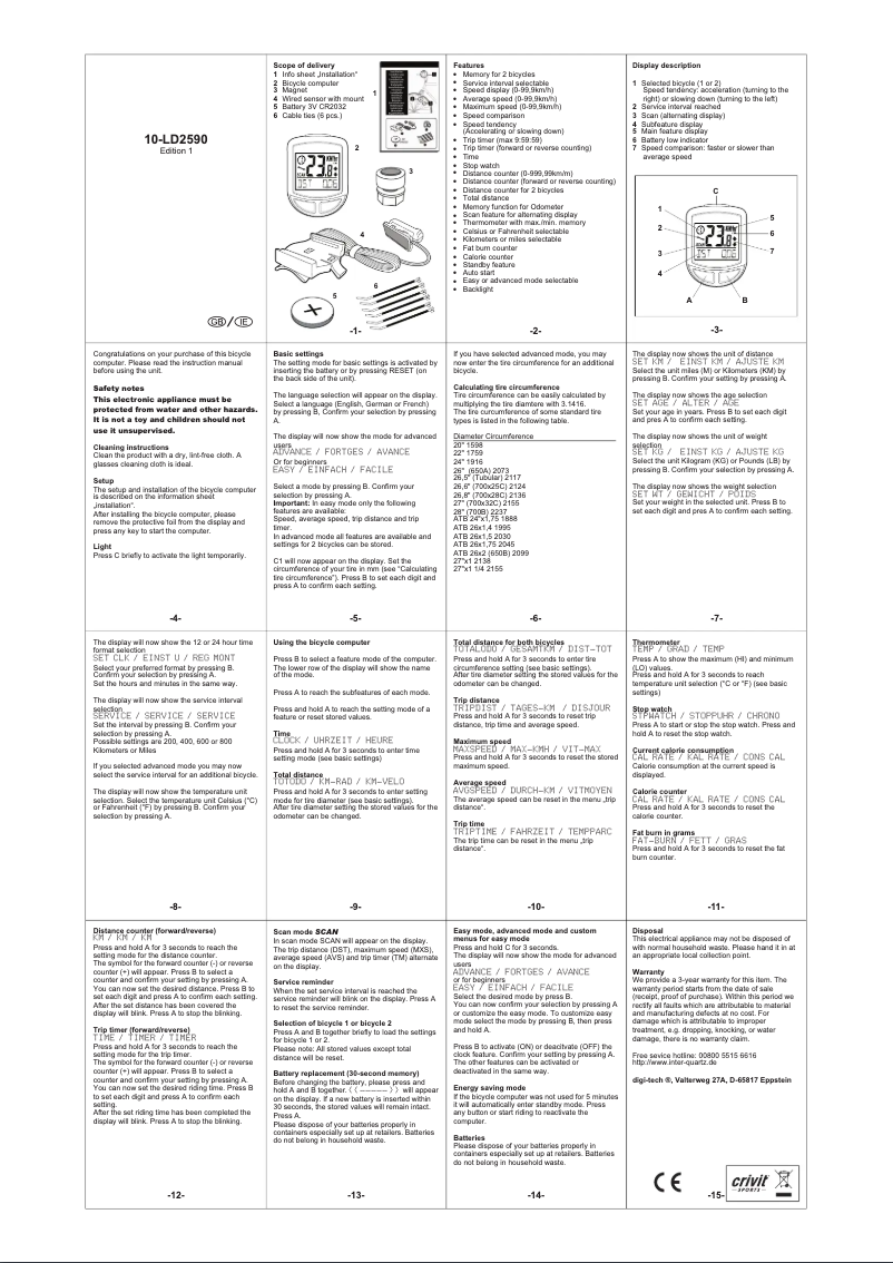 Page 1 de la notice Manuel utilisateur Crivit 10-LD2590