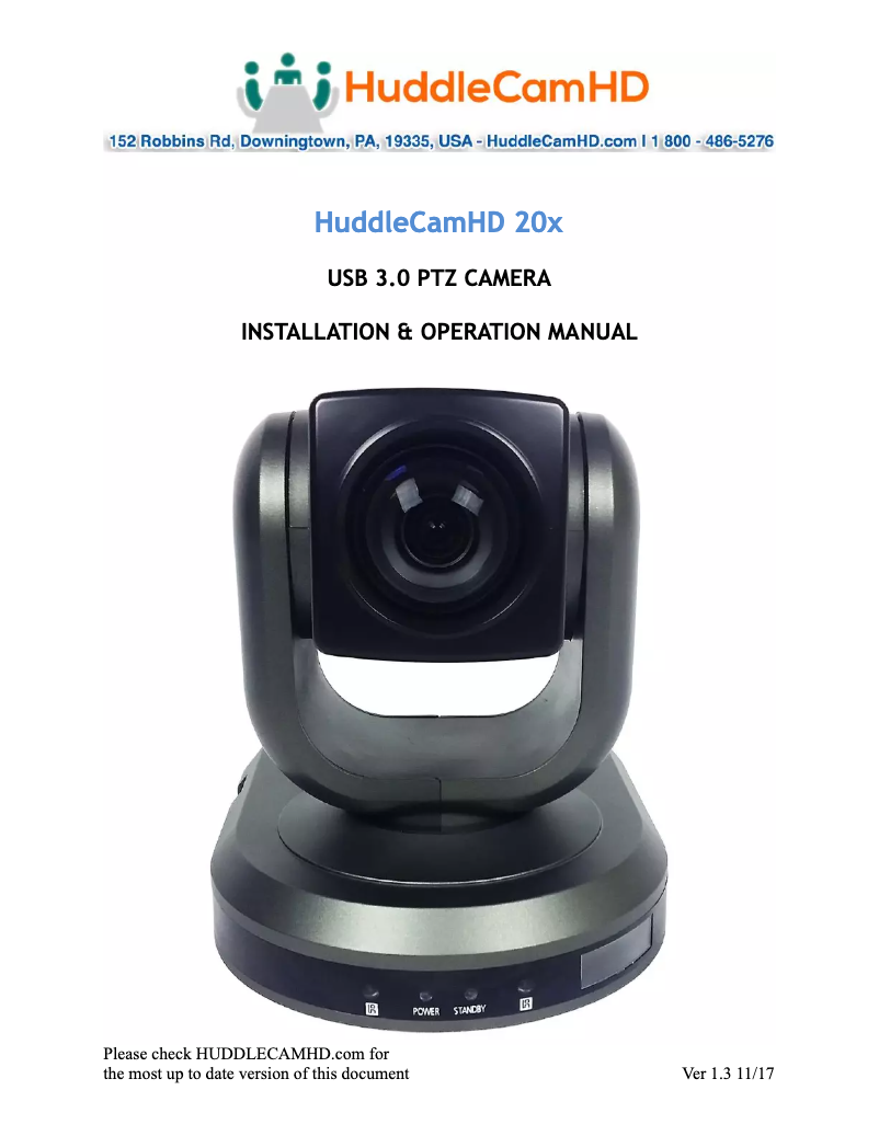Page n°1 - Manuel utilisateur HuddleCamHD 20X-G2