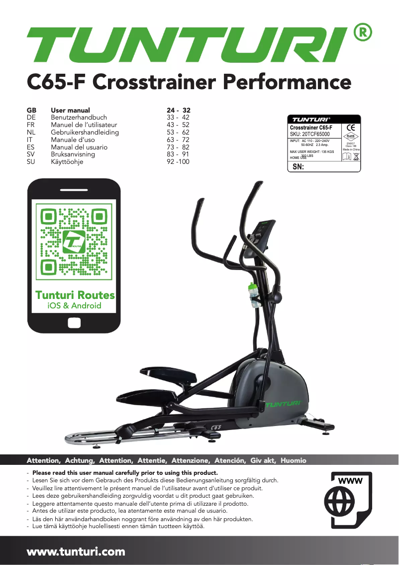 Page 1 de la notice Manuel utilisateur Tunturi Performance C65-F