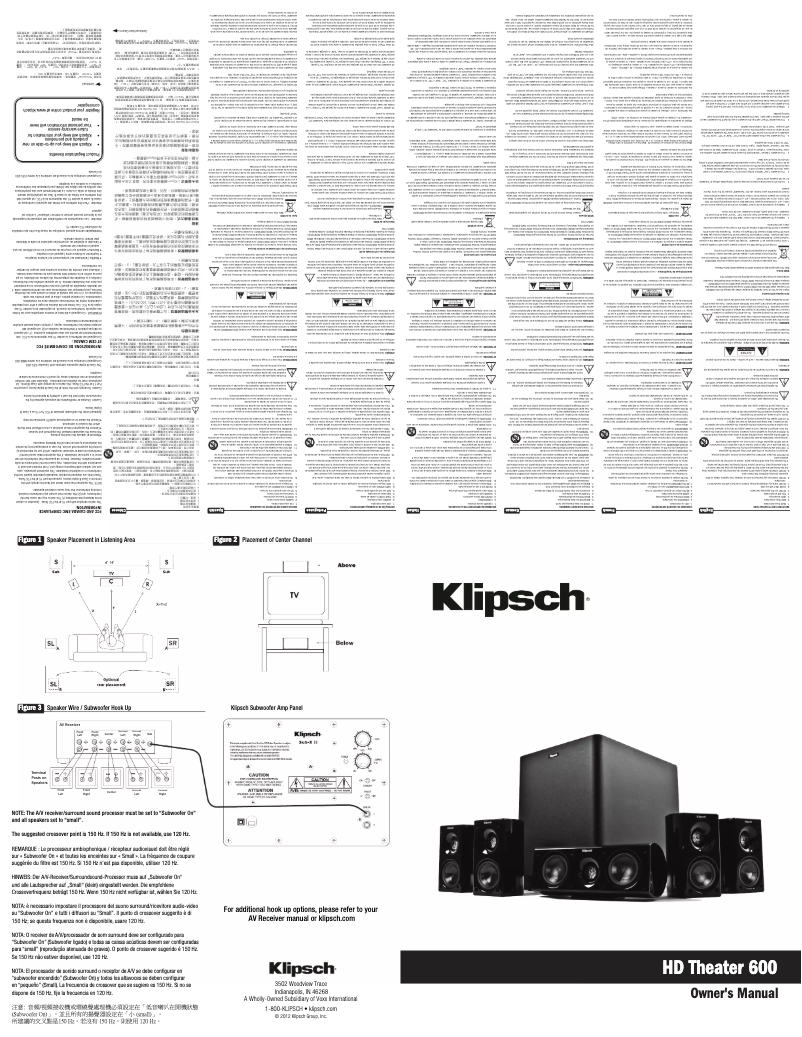 Page 1 de la notice Manuel utilisateur Klipsch HD Theater 600