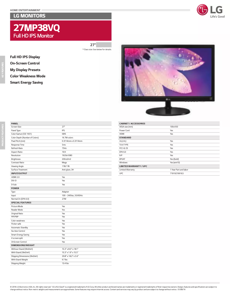 Image de la première page du manuel de l'appareil 27MP38VQ