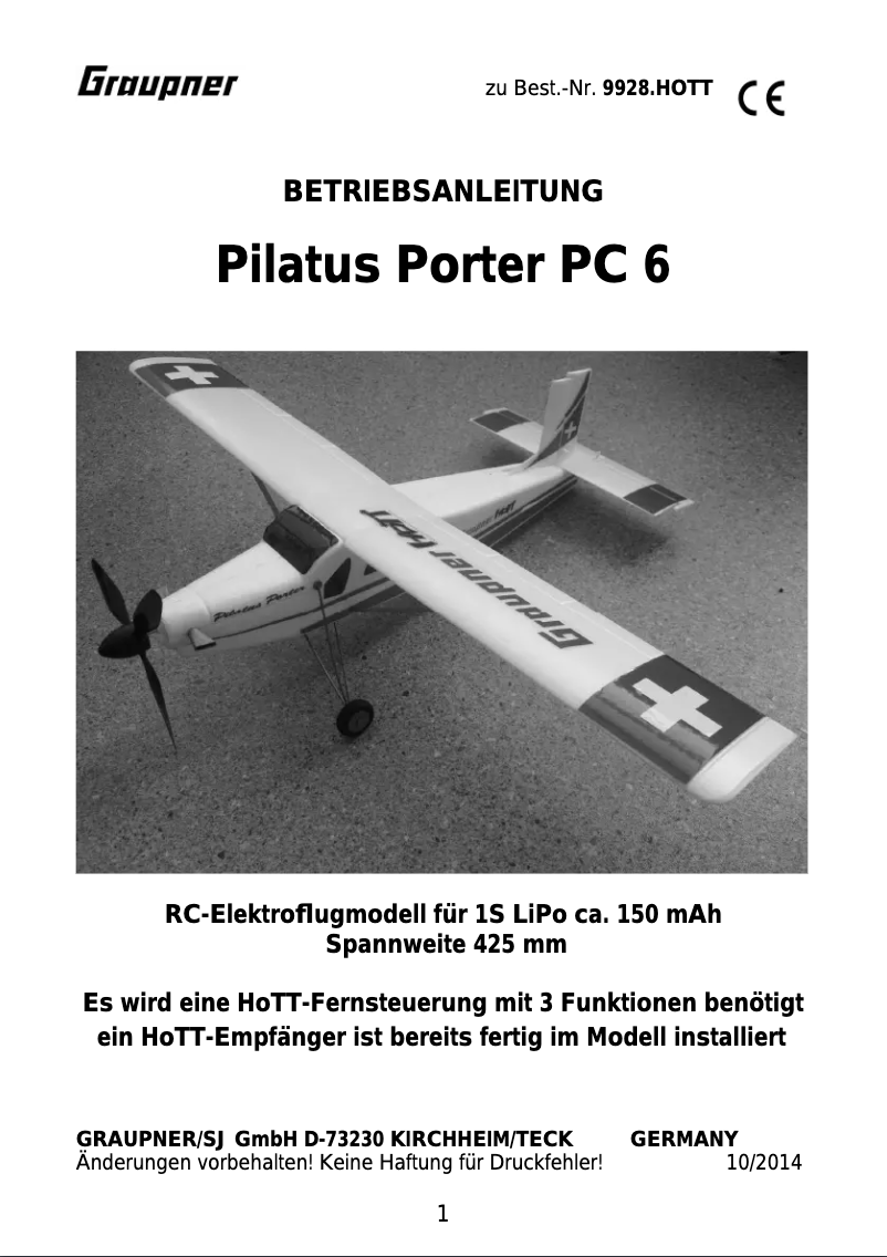 Image de la première page du manuel de l'appareil WP Pilatus Porter
