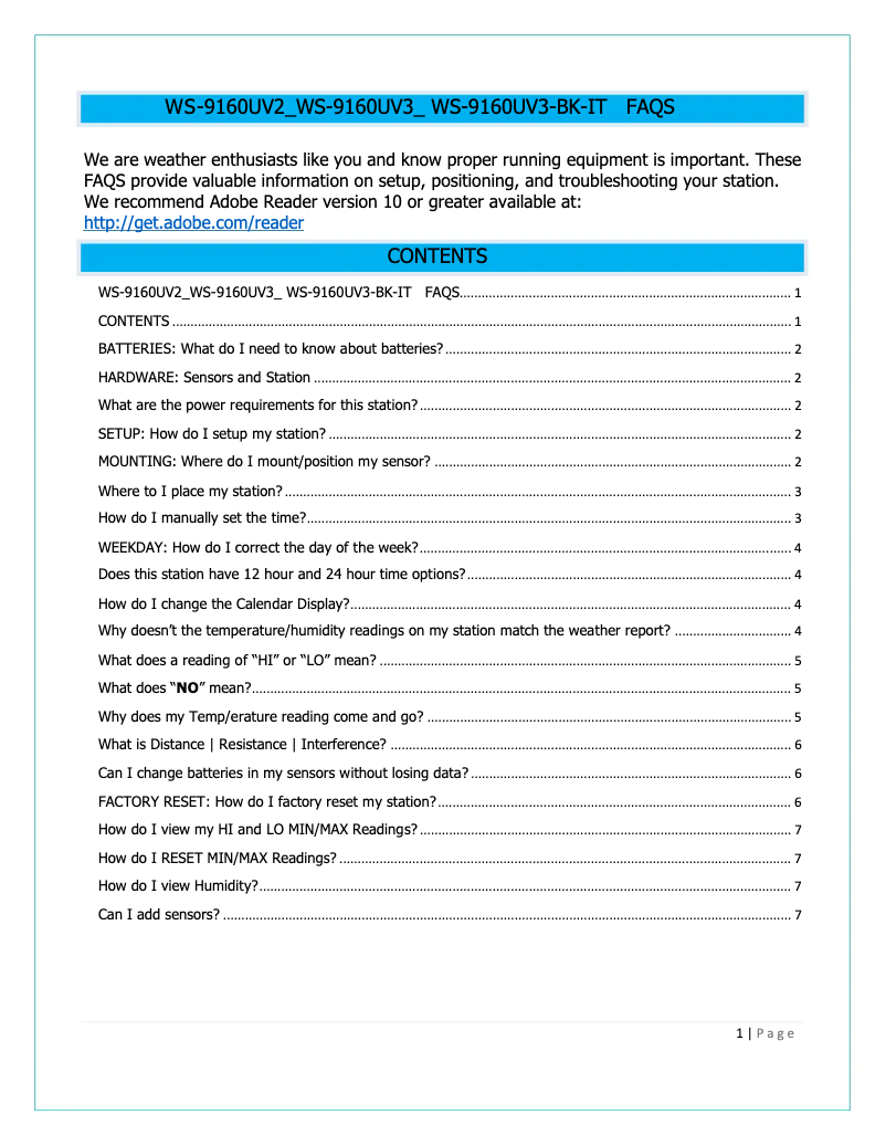 Page n°1 - FAQ La Crosse Technology WS-9160U-BK-IT