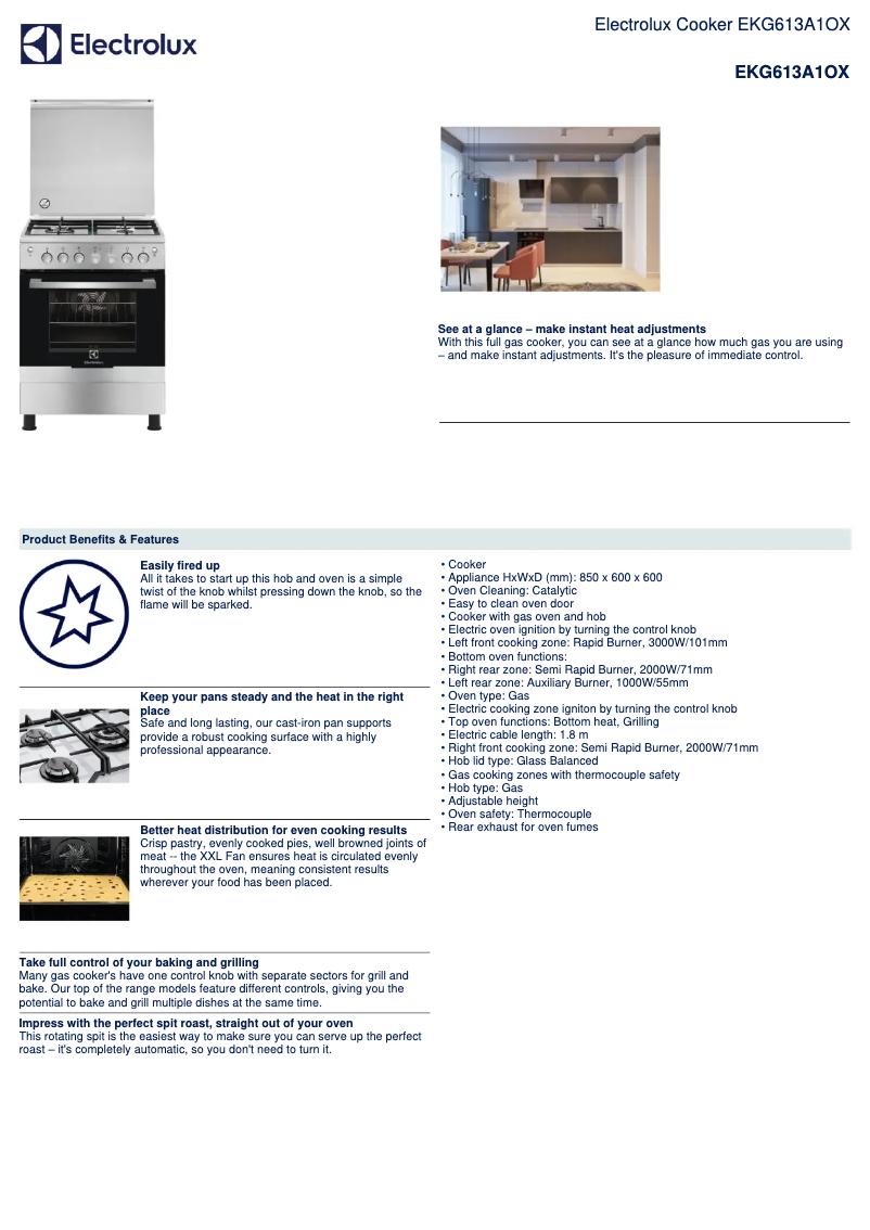 Page n°1 - Fiche technique Electrolux EKG613A1OX