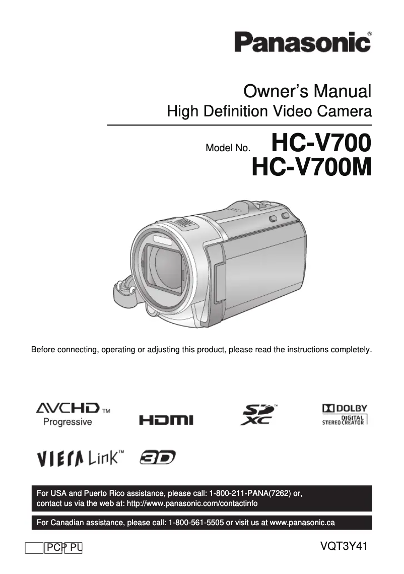 Page n°1 - Manuel utilisateur Panasonic HC-V700M