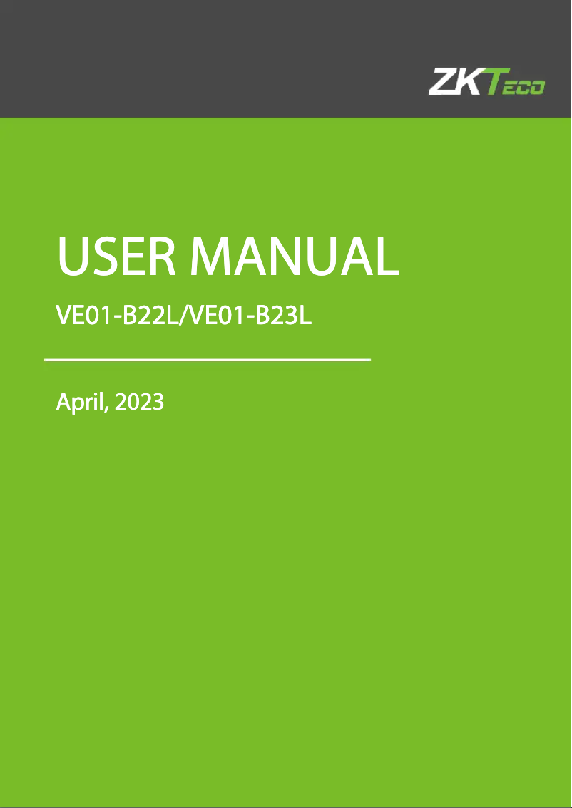 Page 1 de la notice Manuel utilisateur ZKTeco VE01-B22L