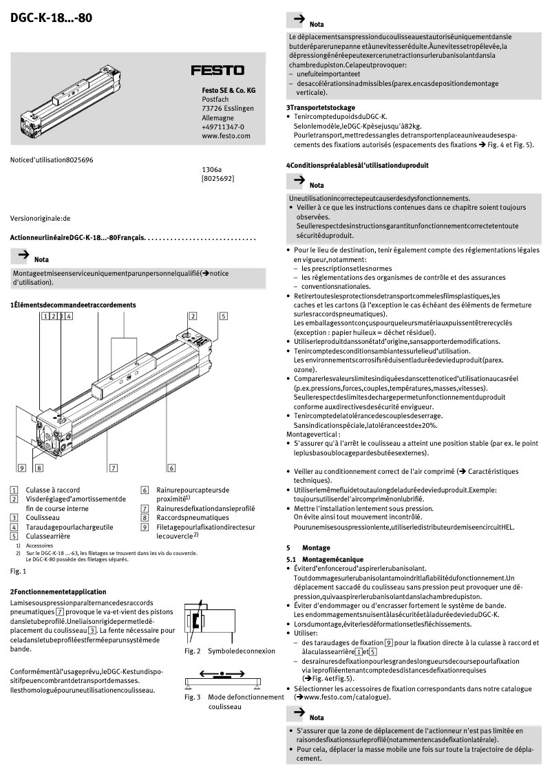 Page 1 de la notice Manuel utilisateur Festo DGC-K-18