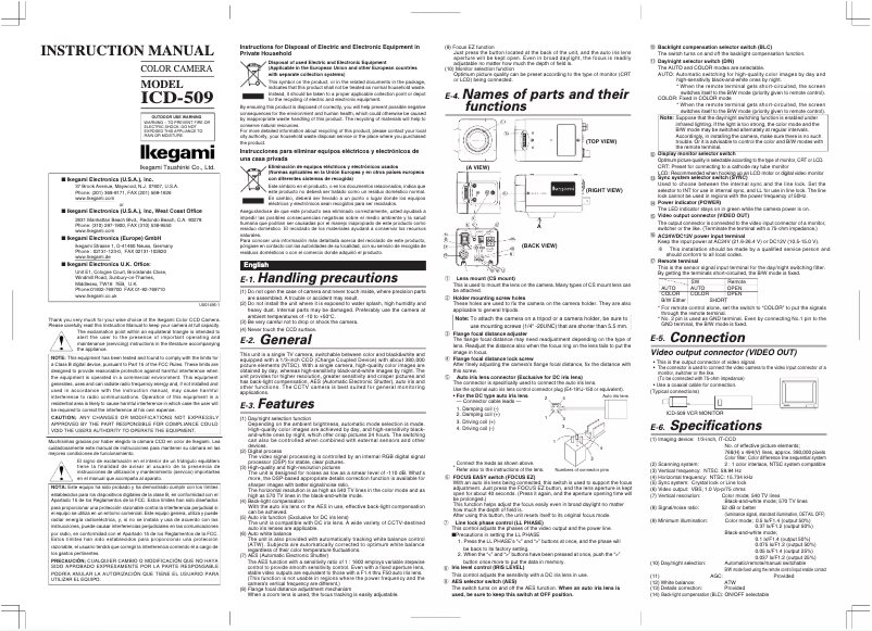 Page n°1 - Manuel utilisateur Ikegami ICD-509