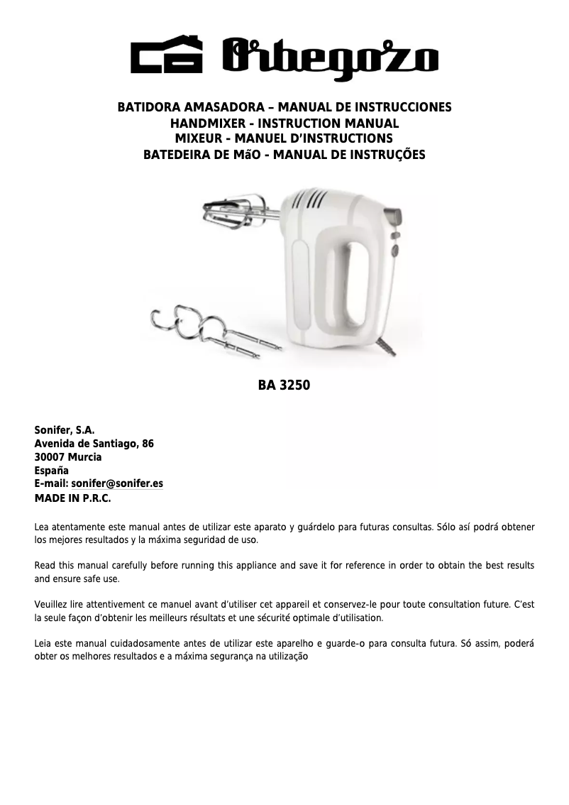 Image de la première page du manuel de l'appareil BA 3250