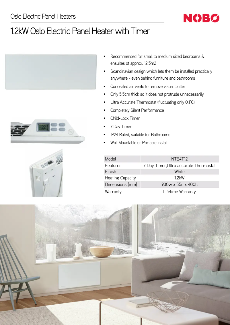 Page 1 de la notice Fiche technique Nobo NTE4T12CASTORS