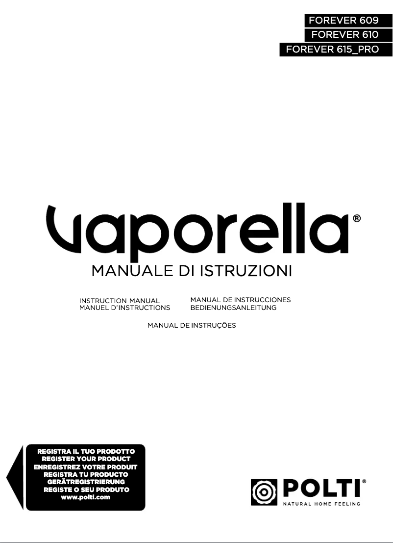 Image de la première page du manuel de l'appareil Vaporella Forever 615 PRO