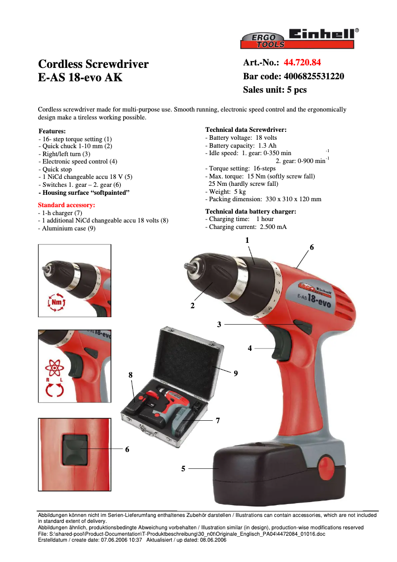 Page n°1 - Manuel utilisateur Einhell Ergotool E-AS 18-evo AK