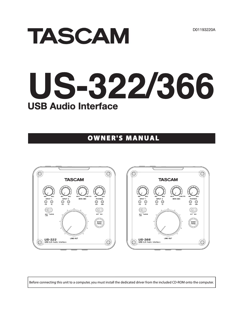 Page 1 of the manual User Manual Tascam US-322