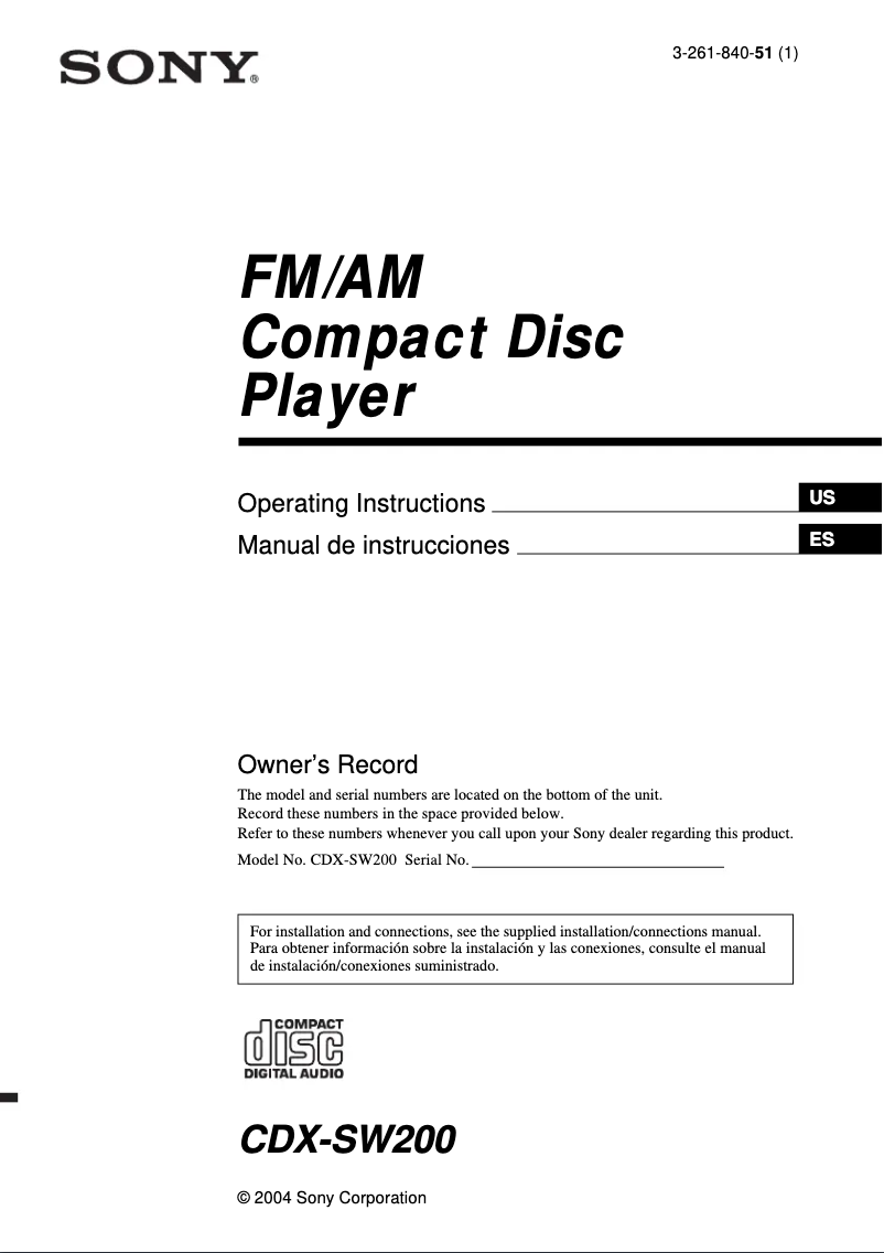 Image de la première page du manuel de l'appareil CDX-SW200