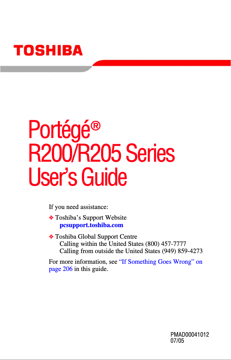 Page n°1 - Manuel utilisateur Toshiba Portege R205