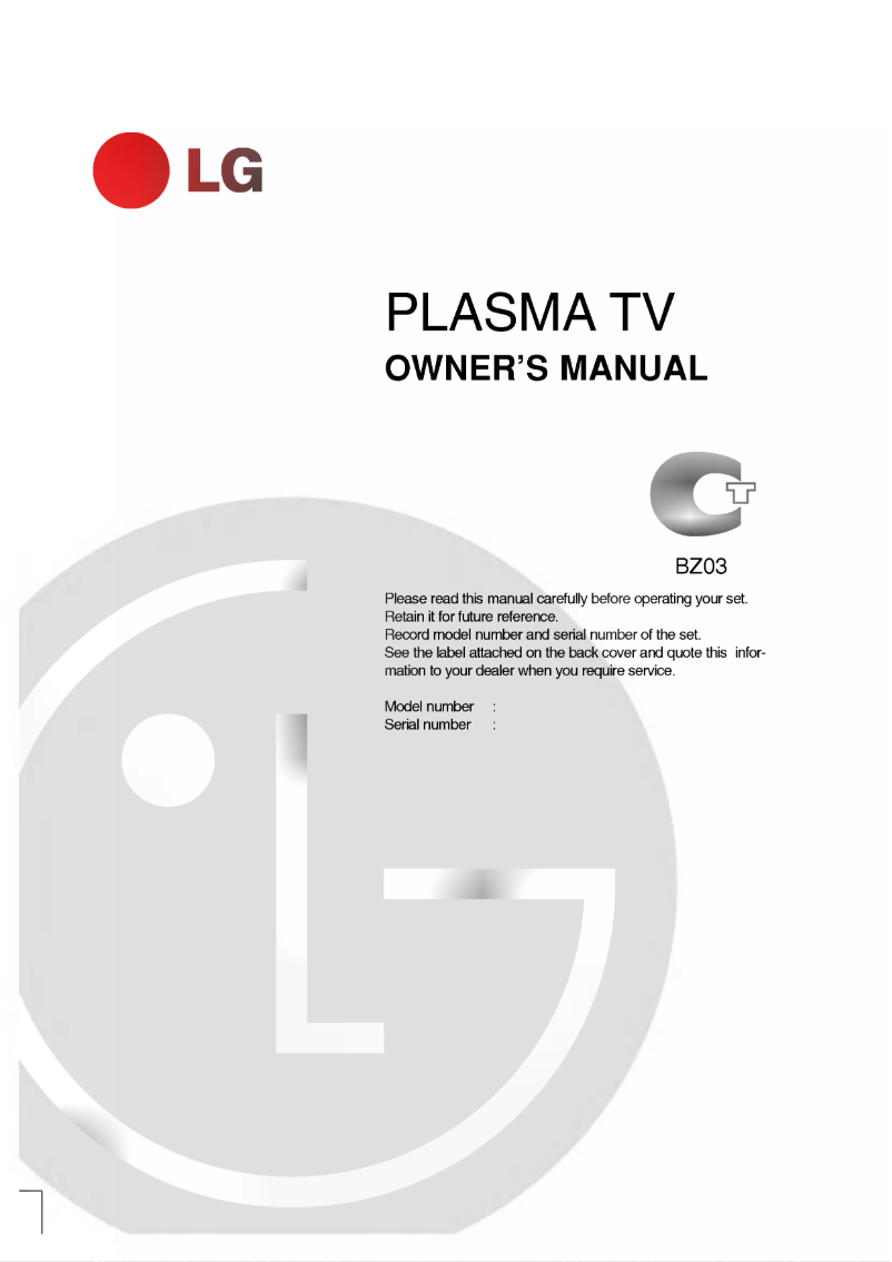 Page n°1 - Manuel utilisateur LG 50PY2R-ZB