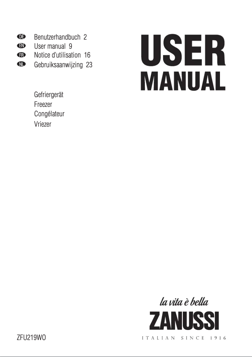 Page 1 de la notice Manuel utilisateur Zanussi ZFU 219 WO